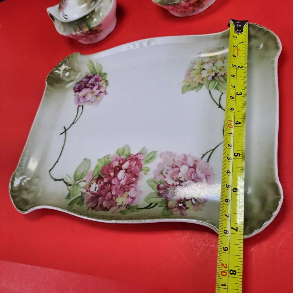 Moschendorf Bavaria Tea Vanity Set OS Green Pink Excellent Hydrangea Floral 5pc